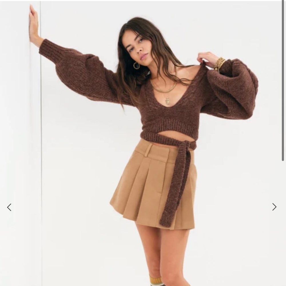 For Love & Lemons Brown Amelia Crop Wrap Sweater [NWOT]